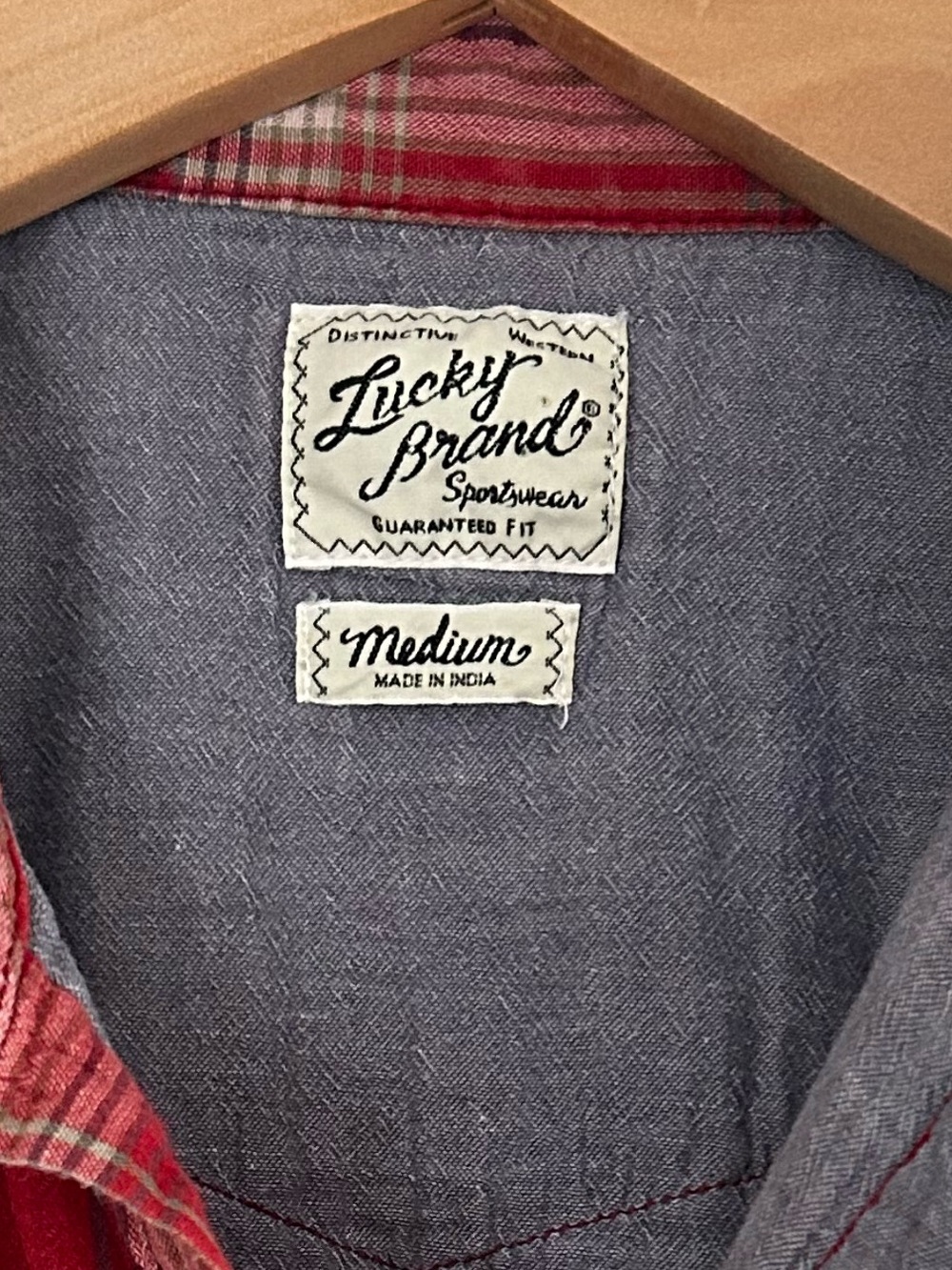 Lucky Brand Men’s Size M Short Sleeve Vintage Western Button Down Plaid Shirt - Picture 3 of 13